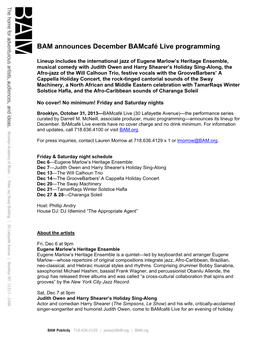 BAM Announces December Bamcafé Live Programming