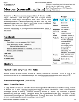 Mercer (Consulting Firm) - Wikipedia [ Mercer (Consulting Firm)