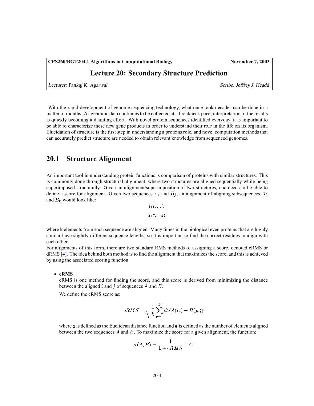 Lecture 20: Secondary Structure Prediction
