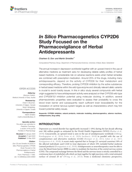 In Silico Pharmacogenetics CYP2D6 Study Focused on the Pharmacovigilance of Herbal Antidepressants