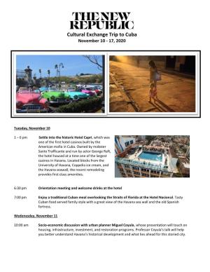 Cultural Exchange Trip to Cuba November 10 - 17, 2020