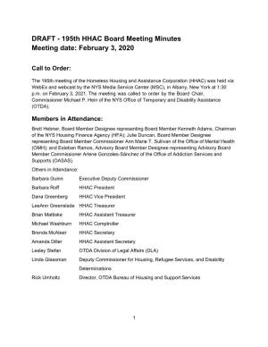 February 3, 2021, HHAC Board Meeting