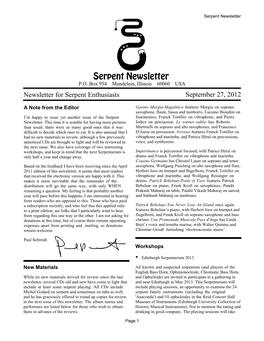Serpent Newsletter