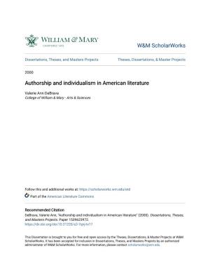 Authorship and Individualism in American Literature