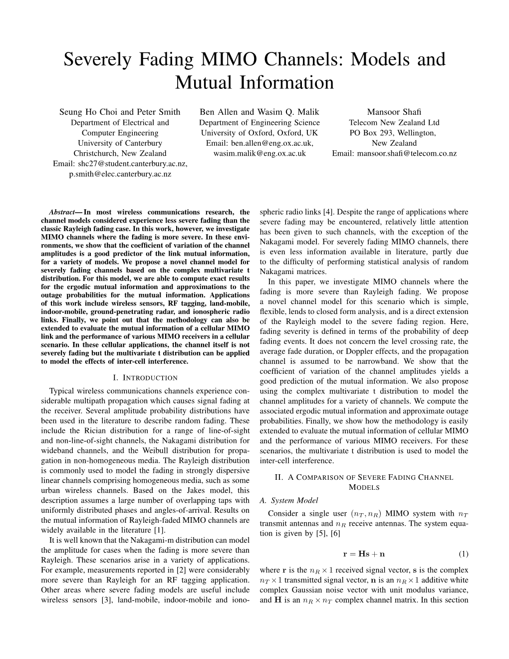 Severely Fading MIMO Channels: Models and Mutual Information