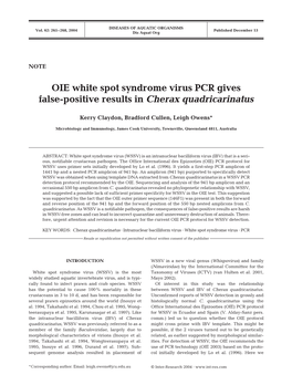 OIE White Spot Syndrome Virus PCR Gives False-Positive Results in Cherax Quadricarinatus