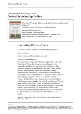 Capturing Christ's Tears: in Medieval and Early Modern France