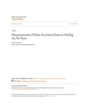 Measurements of Mass Accretion Rates in Herbig Ae/Be Stars Brian Donehew Clemson University, Bcdonehew@Gmail.Com
