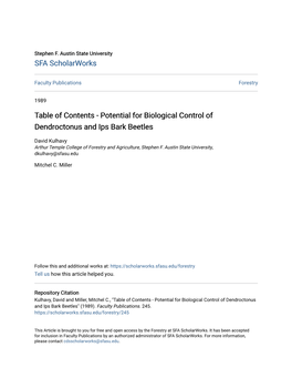 Table of Contents - Potential for Biological Control of Dendroctonus and Ips Bark Beetles