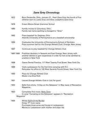 Zane Grey Chronology