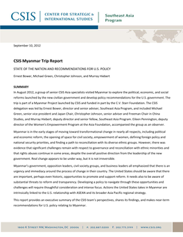 CSIS Myanmar Trip Report