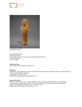 Shabti of Pharaoh Siptah FGA-ARCH-EG-0406 New Kingdom, Dynasty 19, Reign of Pharaoh Siptah (About 1193-1187 B.C) Travertine (Alabaster) 21.6 Cm in Height