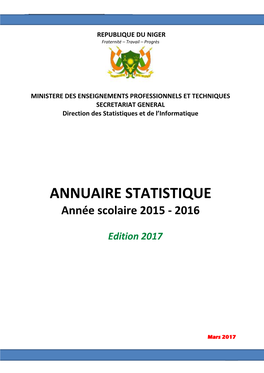 ANNUAIRE STATISTIQUE 2015-201Troisième6 Trimestre 2 MINISTERE DES ENSEIGNEMENTS PROFESSIONNELS ET TECHNIQUES