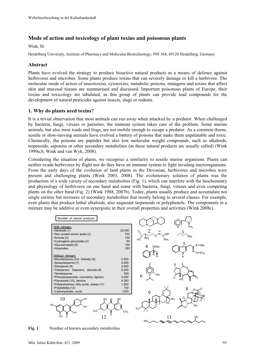 Mode of Action and Toxicology of Plant Toxins and Poisonous Plants Wink, M