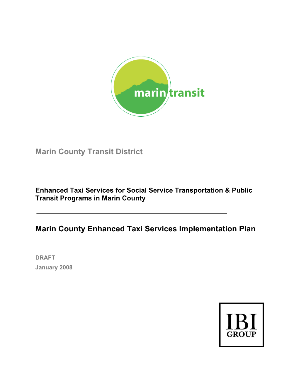Marin County Enhanced Taxi Services Implementation Plan