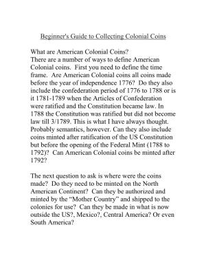 Beginner's Guide to Collecting Colonial Coins
