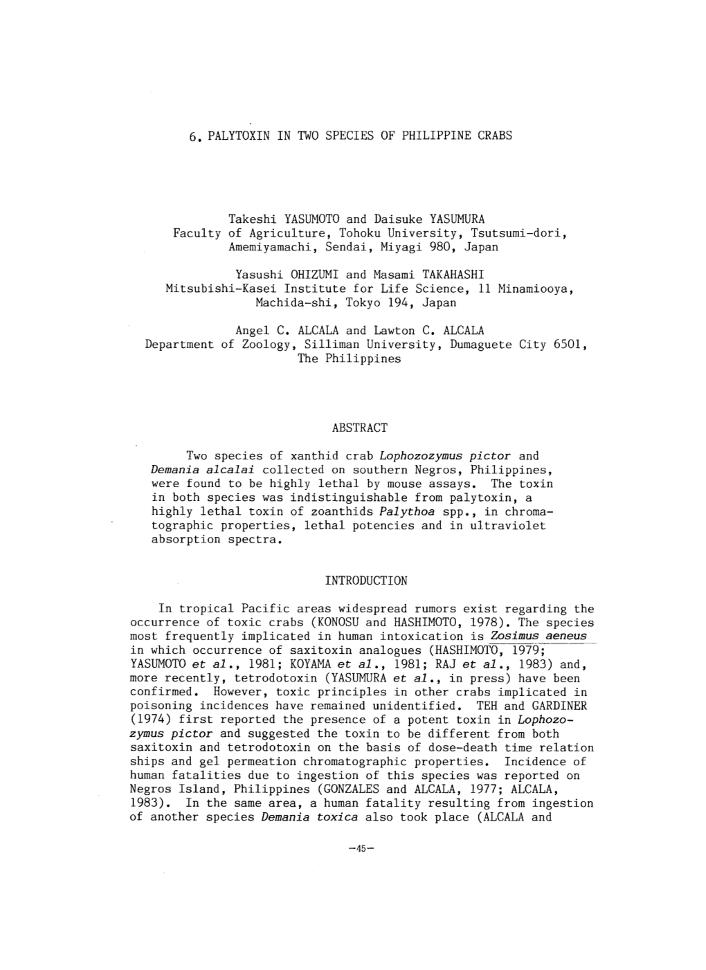 6. Palytoxin in Two Species of Philippine Crabs