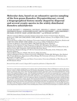 Molecular Data, Based on an Exhaustive Species Sampling of The