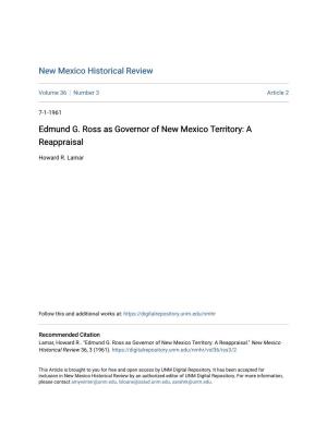 Edmund G. Ross As Governor of New Mexico Territory: a Reappraisal