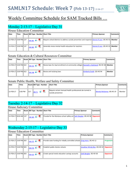 SAMLN17 Schedule: Week 7 (Feb 13-17) 2-16-17
