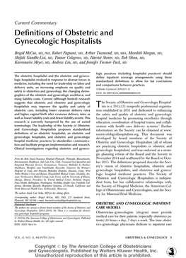 Definitions of Obstetric and Gynecologic Hospitalists