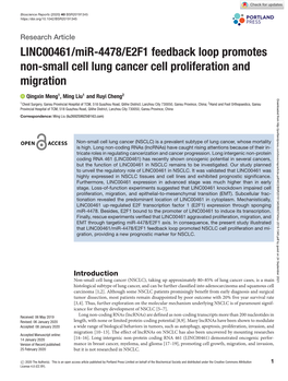 LINC00461/Mir-4478/E2F1 Feedback Loop Promotes Non-Small Cell Lung Cancer Cell Proliferation and Migration