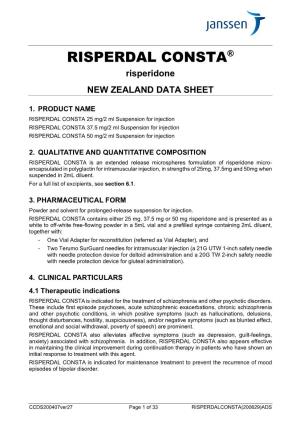RISPERDAL CONSTA® Risperidone NEW ZEALAND DATA SHEET