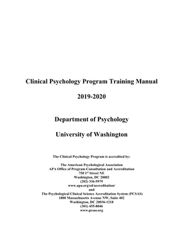 Clinical Psychology Program Training Manual 2019-2020 Department Of