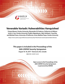 Venerable Variadic Vulnerabilities Vanquished Priyam Biswas, Purdue University; Alessandro Di Federico, Politecnico Di Milano; Scott A