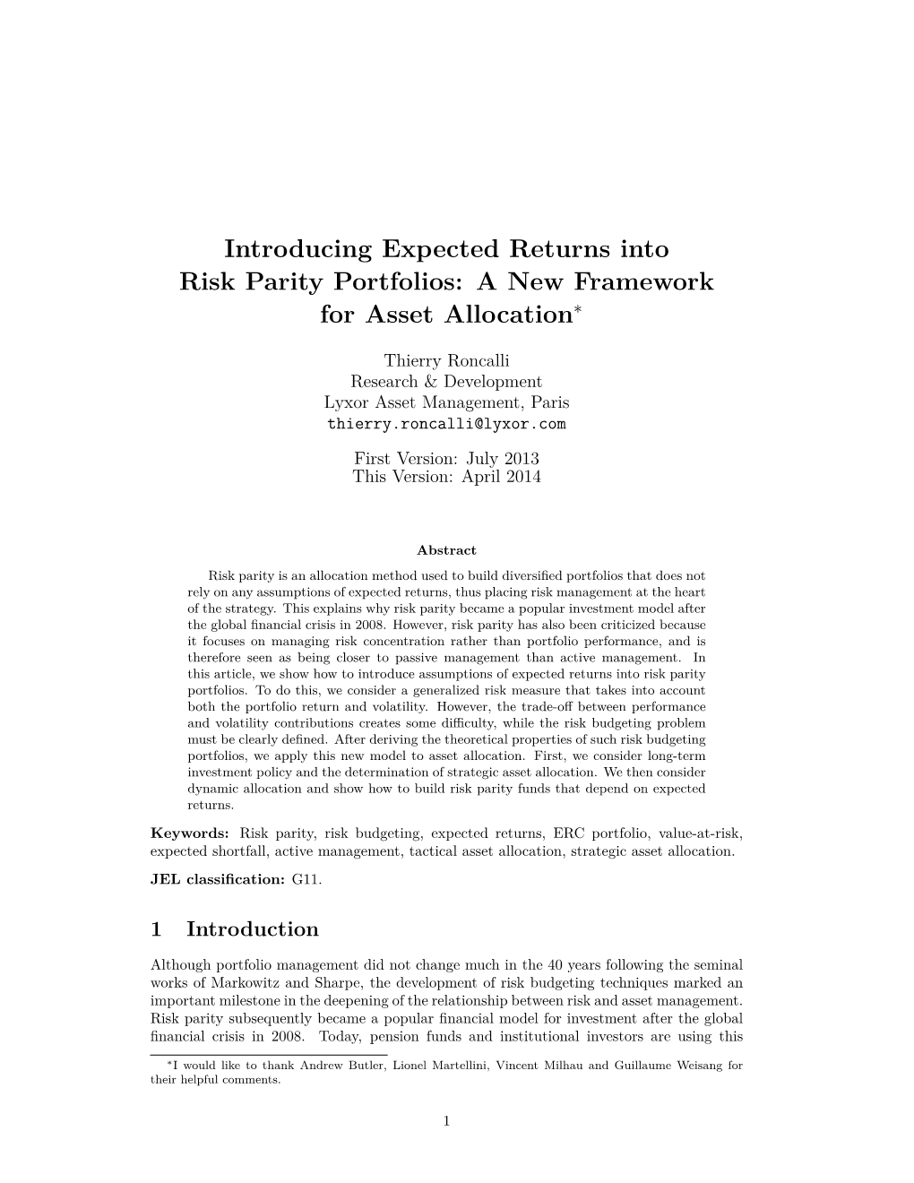 Introducing Expected Returns Into Risk Parity Portfolios: a New Framework for Asset Allocation∗