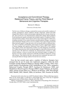 Acceptance and Commitment Therapy, Relational Frame Theory, and the Third Wave of Behavioral and Cognitive Therapies