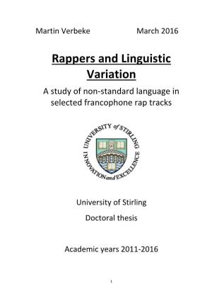 Rappers and Linguistic Variation a Study of Non-Standard Language in Selected Francophone Rap Tracks