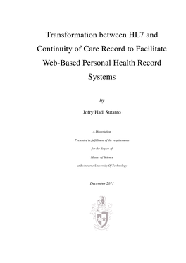 Transformation Between HL7 and Continuity of Care Record to Facilitate Web-Based Personal Health Record Systems
