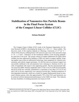 Stabilization of Nanometre-Size Particle Beams in the Final Focus System of the Compact Linear Collider (CLIC)