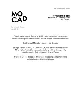 Press Release Museum of Contemporary Art Detroit