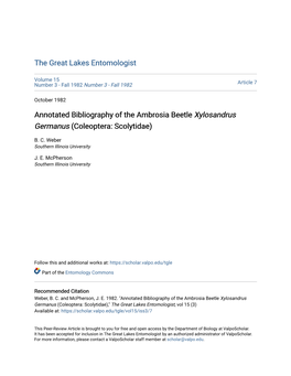 Annotated Bibliography of the Ambrosia Beetle Xylosandrus Germanus (Coleoptera: Scolytidae)