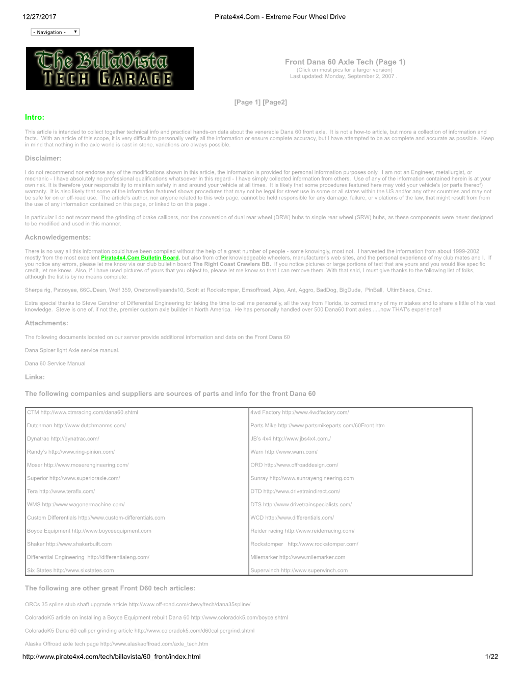 Front Dana 60 Axle Tech (Page 1) (Click on Most Pics for a Larger Version) Last Updated: Monday, September 2, 2007