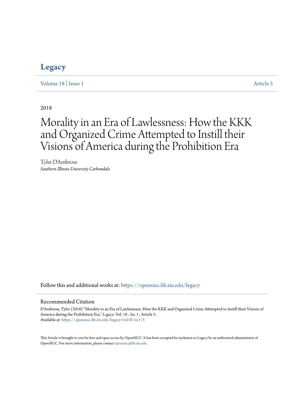 Morality in an Era of Lawlessness: How the KKK and Organized Crime