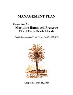 Cocoa Beach Maritime Hammock Preserve Management Plan
