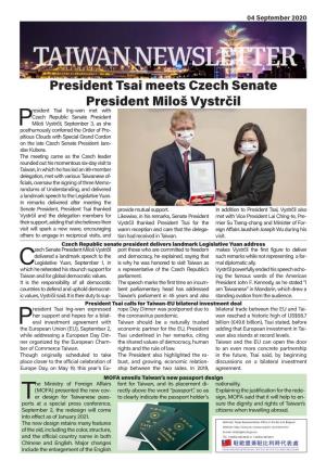 President Tsai Meets Czech Senate President Miloš Vystrčil