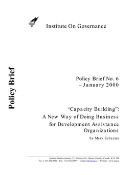 “Capacity Building”: a New Way of Doing Business for Development Assistance Organizations by Mark Schacter