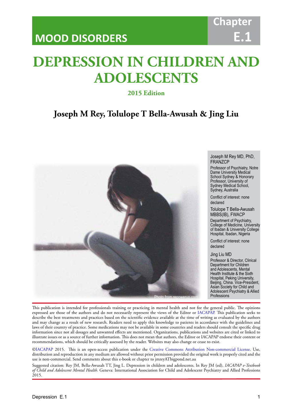 E.1 DEPRESSION in CHILDREN and ADOLESCENTS 2015 Edition