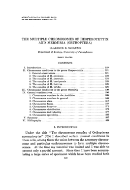 The Multiple Chromosomes of Hesperotettix and Mermiria