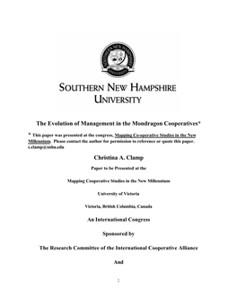 The Evolution of Management in the Mondragon Cooperatives*