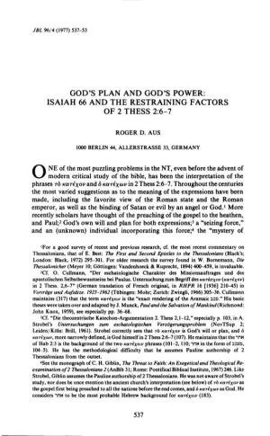 God's Plan and God's Power: Isaiah 66 and the Restraining Factors of 2 Thess 2:6-7