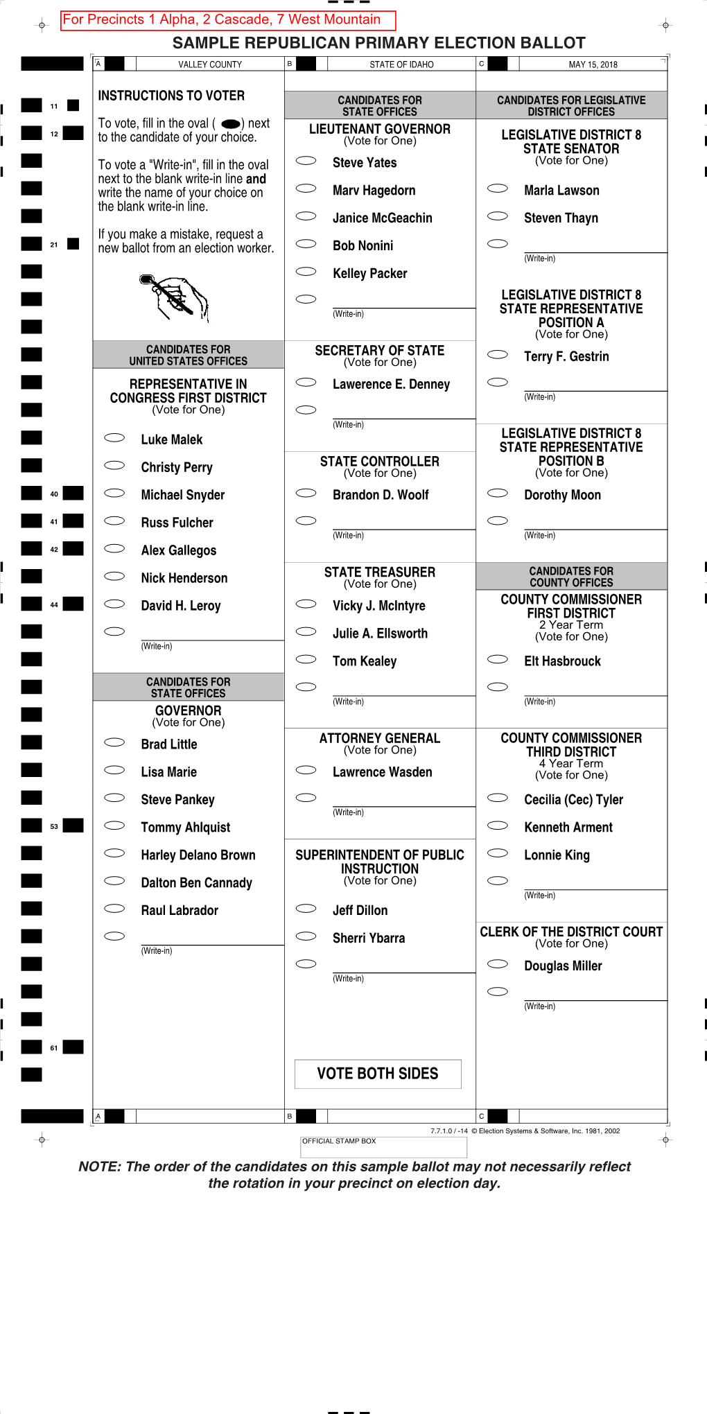 Sample Republican Primary Election Ballot