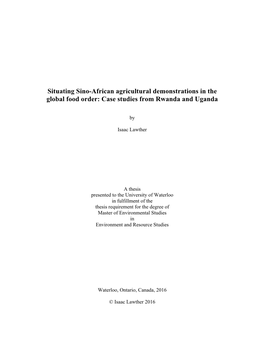 Situating Sino-African Agricultural Demonstrations in the Global Food Order: Case Studies from Rwanda and Uganda