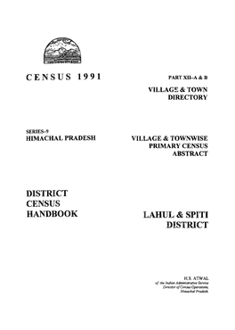 Villages & Townwise Primary Census Abstract, Lahul & Spiti , Part-XII-A