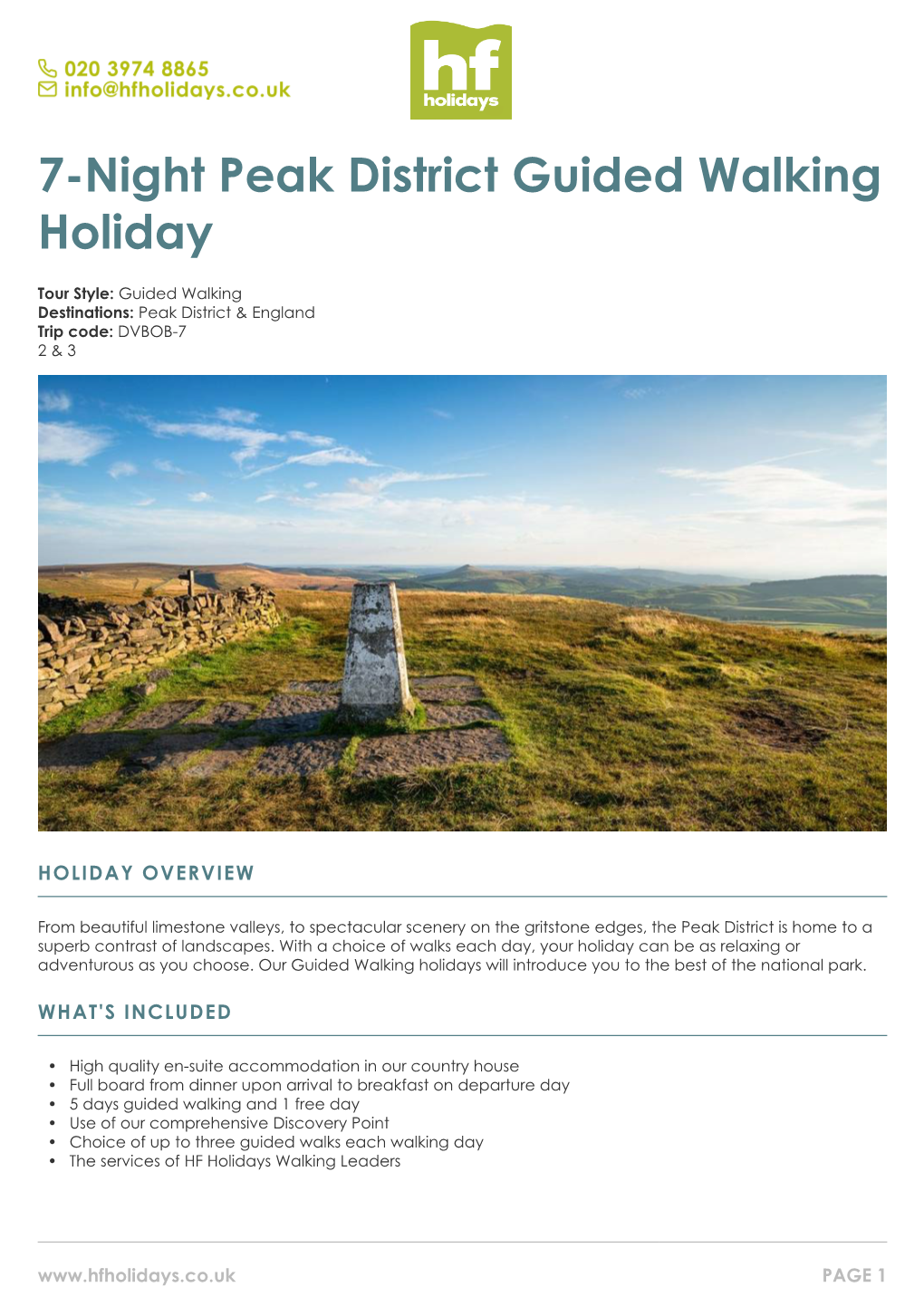 7-Night Peak District Guided Walking Holiday