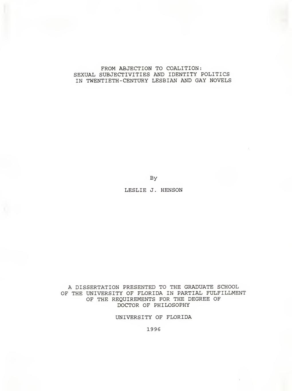 From Abjection to Coalition : Sexual Subjectivities and Identity Politics In